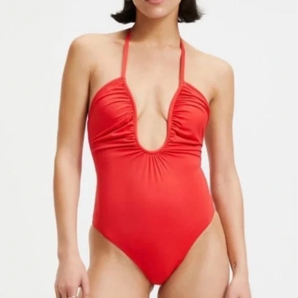 Good American Leilani Halter One Piece Swim Bright Poppy NWT - Picture 1 of 13